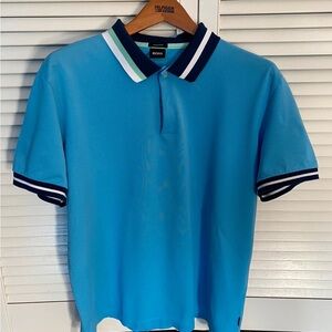 BOSS Light Blue Polo with Striped Accents